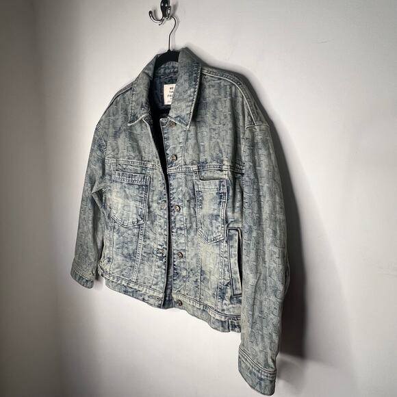 We The Free People Jacquard Letters Denim Jacket Size Medium - Picture 7 of 10